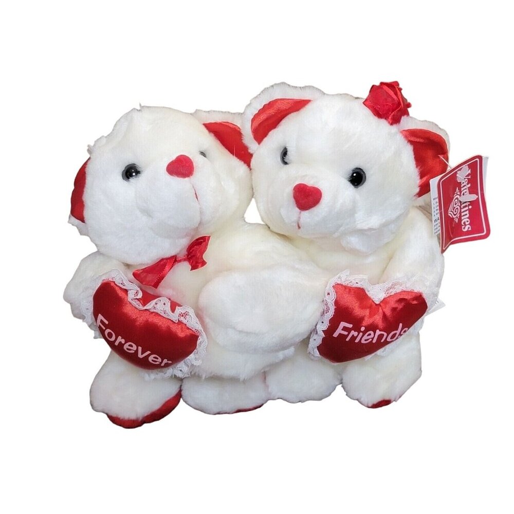 Walmart Valentines Day Love Couple White Teddy Bears Forever Friends Plush 7.5"